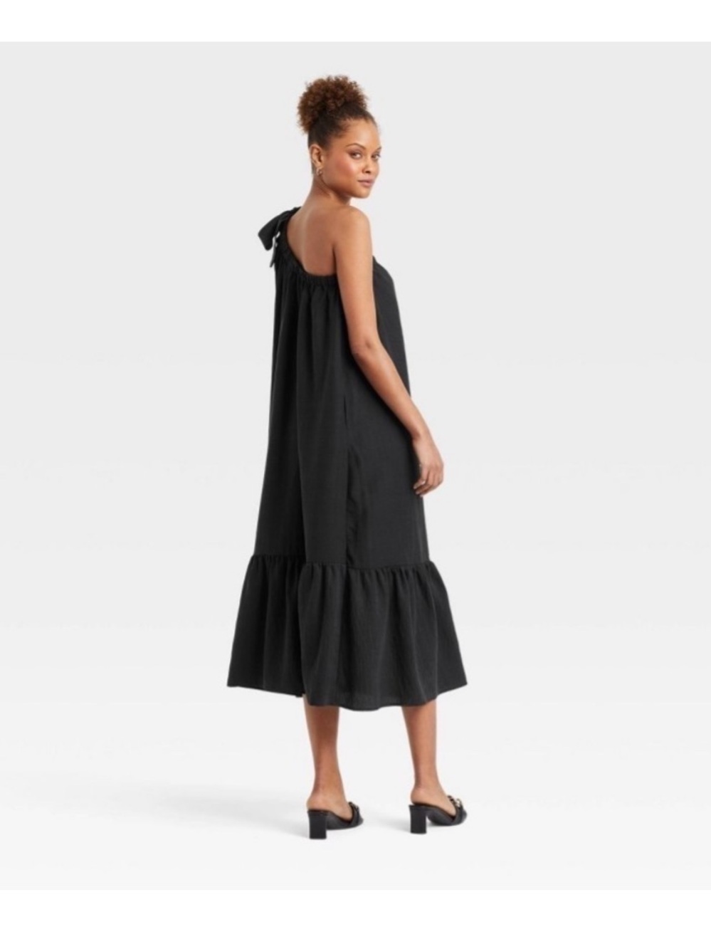 a new day Black One-Shoulder Ruffle-Hem Maxi Dress - Maternity friendly
